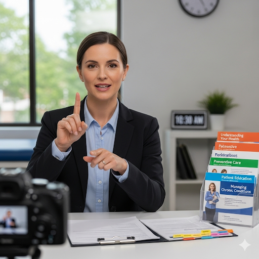 Professional ASL interpreter providing live interpretation services at a conference